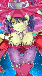 Rule 34 | appmon, claws, digimon, hat, highres, long hair, pointy ears, purple hair, warudamon, witch hat, yellow eyes