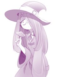 Rule 34 | 1girl, bleedman, female focus, hat, highres, little witch academia, monochrome, mushroom, solo, sucy manbavaran, witch, witch hat