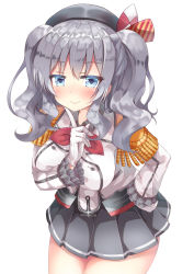 Rule 34 | 10s, 1girl, absurdres, bent over, blue eyes, breasts, female focus, gloves, go-1, grey eyes, hand on own hip, hat, highres, kantai collection, kashima (kancolle), large breasts, long hair, long sleeves, military, military uniform, miniskirt, pleated skirt, revision, silver hair, skirt, smile, solo, twintails, uniform, wavy hair, white gloves