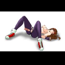 Rule 34 | 1girl, animated, animated gif, bouncing breasts, breasts, brown hair, gloves, headband, long hair, lying, nipples, penis, sex, shoes, sneakers, snk, spandex, the king of fighters, topless, torn clothes, vaginal, yuri sakazaki