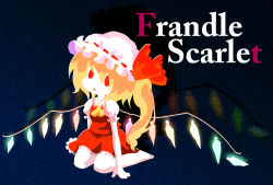 Rule 34 | 1girl, blonde hair, bow, character name, english text, engrish text, artistic error, female focus, flandre scarlet, hat, karaagetarou, ponytail, ranguage, red eyes, ribbon, solo, embodiment of scarlet devil, touhou, wings