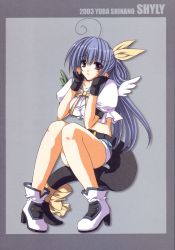 Rule 34 | 1girl, arc system works, asymmetrical wings, blue hair, dizzy (guilty gear), guilty gear, highres, pirate, ribbon, sailor collar, shinano yura, shorts, solo, tail, tail ornament, tail ribbon, wings