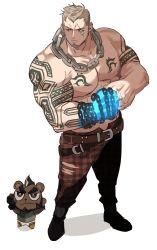 Rule 34 | 2boys, aaron huton (cyphers), abs, animal ears, bandaid, bandaid on cheek, bandaid on face, bara, bear boy, bear ears, beard, belt, biceps, brk 603, chain, chibi, cyphers, damian doyle (cyphers), facial hair, glowing, glowing hand, grey hair, highres, kemonomimi mode, large pectorals, long sideburns, male focus, manly, mature male, multiple boys, muscular, muscular male, nipples, pants, pectoral cleavage, pectorals, scar, scar across eye, scar on face, shoes, sideburns, stuffed animal, stuffed toy, tattoo, thick arms, topless male, veins