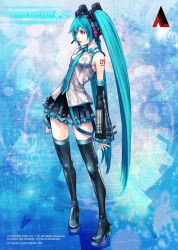 Rule 34 | 1girl, bare shoulders, blue hair, detached sleeves, hatsune miku, long hair, necktie, nomura tetsuya, official art, sleeveless, square enix, thighhighs, twintails, very long hair, vocaloid