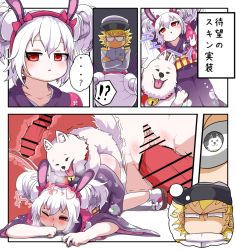 Rule 34 | 1girl, animal, animal ears, animal penis, azur lane, bar censor, bestiality, blonde hair, blush, breasts, censored, collarbone, comic, commander (azur lane), commentary request, dog, dog penis, doggystyle, glasses, hair between eyes, hairband, hakushin (user awhw8558), jacket, laffey (azur lane), long hair, penis, pleated skirt, rabbit ears, red eyes, sex, sex from behind, silver hair, skirt, speech bubble, thighhighs, translation request, twintails, white thighhighs