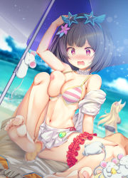 Rule 34 | 1girl, animal ears, beach, black hair, blonde hair, blush, bow, breasts, cleavage, collarbone, commentary request, granblue fantasy, hair bow, highres, kumbhira (granblue fantasy), large breasts, long hair, looking at viewer, matsunami rumi, medium breasts, mouse (animal), mouse ears, navel, penis, red eyes, sex, short hair, smile, solo, solo focus, spread legs, swimsuit, vikala (granblue fantasy)