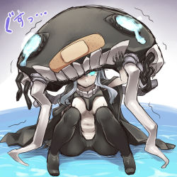 Rule 34 | 10s, 1girl, aaru (tenrake chaya), bandaid, black gloves, blue eyes, bodysuit, cameltoe, crying, crying with eyes open, gloves, glowing, glowing eye, kantai collection, silver hair, solo, tears, tentacles, wo-class aircraft carrier