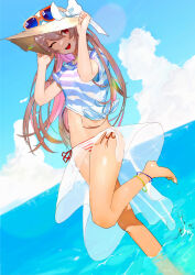 Rule 34 | breasts, feet, highres, medium breasts, midriff, swimsuit, swimsuit under clothes, toufu (tofu prprpr), water