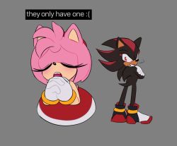 Rule 34 | 1boy, 1girl, amy rose, animal ears, animal nose, bare shoulders, black fur, black hair, blush, body fur, boots, closed eyes, closed mouth, crossed arms, dress, emoticon, english text, expressionless, flat color, from behind, full body, furry, furry female, furry male, gloves, grey background, hairband, hands up, interlocked fingers, jpeg artifacts, long hair, looking at another, looking back, meme, motion lines, multicolored footwear, multicolored fur, multicolored hair, open mouth, own hands together, pink fur, psychohog, red dress, red eyes, red fur, red hair, red hairband, shadow the hedgehog, short dress, sidelocks, simple background, sketch, sleeveless, sleeveless dress, sonic (series), spiked hair, standing, streaked hair, tail, talking, teeth, two-tone fur, two-tone hair, u u, white fur, white gloves