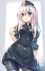 Rule 34 | 10s, 1girl, blonde hair, blue eyes, breasts, garrison cap, hat, jacket, kantai collection, ks (xephyrks), long hair, looking at viewer, military, military uniform, open clothes, open jacket, pantyhose, parted lips, small breasts, solo, u-511 (kancolle), uniform