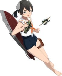 Rule 34 | 1girl, black eyes, black hair, blue one-piece swimsuit, full body, hair ornament, i-41 (kancolle), kantai collection, looking at viewer, machinery, official art, one-piece swimsuit, open mouth, ponytail, sailor collar, school swimsuit, school uniform, serafuku, shibafu (glock23), shirt, short hair, short ponytail, sleeveless, smile, solo, swimsuit, swimsuit under clothes, transparent background, white sailor collar