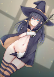 Rule 34 | 1girl, asashio (kancolle), black cloak, black hair, black thighhighs, blue eyes, cape, cloak, collarbone, commentary request, covering breasts, covering crotch, covering privates, cowboy shot, flat chest, gloves, halloween, halloween costume, hat, highres, holding, holding wand, kantai collection, koru pera, long hair, multicolored cloak, multicolored clothes, multicolored legwear, naked cape, navel, nude, orange cloak, orange thighhighs, solo, standing, striped clothes, striped thighhighs, thighhighs, two-sided cloak, two-sided fabric, wand, white gloves, witch hat