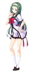 Rule 34 | 1girl, absurdres, amehata meiko, bow, full body, green hair, hairband, highres, long hair, long image, lovesick puppies, official art, purple eyes, sankuro (agoitei), simple background, skirt, solo, source request, tall image, transparent background, white background