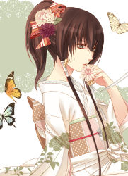 Rule 34 | 1boy, bell, bug, butterfly, crossdressing, flower, fuuchouin kazuki, getbackers, hair bell, hair ornament, highres, insect, japanese clothes, kimono, male focus, papillon10, ribbon, solo, trap