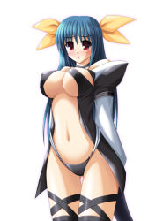 Rule 34 | 1girl, arc system works, blue hair, dizzy (guilty gear), guilty gear, guilty gear x, guilty gear xx, hair ribbon, md5 mismatch, midriff, nak yama, navel, red eyes, resolution mismatch, ribbon, solo, source larger, tail, thighhighs