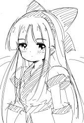 Rule 34 | 1girl, ainu clothes, breasts, expressionless, hair ribbon, highres, long hair, looking at viewer, medium breasts, monochrome, nakoruru, ribbon, samurai spirits, sketch, snk, the king of fighters, traditional media