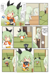 Rule 34 | anchovy (girls und panzer), anzai romi, girls und panzer, green eyes, green hair, hair ribbon, highres, jinguu (4839ms), long hair, mirror, mirror image, mother and daughter, playing games, red eyes, ribbon, short twintails, stuffed animal, stuffed toy, tatami, toy, translation request, twintails
