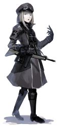 Rule 34 | androgynous, arm garter, boots, coat, gender request, gloves, goggles, goggles on head, gun, hat, hetza (hellshock), military, military uniform, simple background, solo, uniform, weapon, white background