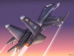 Rule 34 | absurdres, ace combat, ace combat 7, aircraft, airplane, artist name, emblem, fighter jet, hattorin, highres, jet, military, military vehicle, missile, purple sky, sky, su-30