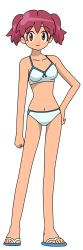 Rule 34 | 1girl, bikini, flip-flops, hand on own hip, highres, hinata natsumi, keroro gunsou, orange eyes, pink hair, sandals, solo, swimsuit