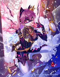 Rule 34 | 1girl, animal ears, blade wing rodbiss, bodysuit, boots, bracelet, cardfight!! vanguard, cat ears, clock, company name, crown, gem, gloves, heart, high heel boots, high heels, jewelry, long hair, mask, necklace, official art, pink eyes, pink hair, solo, sparkle, spinel (9057)