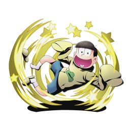 Rule 34 | 10s, 1boy, alpha transparency, arms up, black eyes, black hair, divine gate, full body, heart, heart in mouth, hood, hoodie, looking at viewer, male focus, matsuno jyushimatsu, official art, open mouth, osomatsu-kun, osomatsu-san, osomatsu (series), shadow, shirt, short hair, shorts, sleeves past wrists, slippers, smile, solo, star (symbol), transparent background, ucmm, yellow shirt