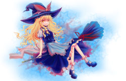 Rule 34 | 1girl, bad id, bad pixiv id, blonde hair, bow, braid, broom, broom riding, female focus, hat, hat bow, kirisame marisa, long hair, mg42cat-k1ng, solo, star (symbol), touhou, wavy hair, witch, witch hat, yellow eyes