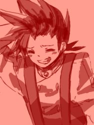Rule 34 | 00s, 1boy, blush, closed eyes, lloyd irving, male focus, monochrome, oekaki, red theme, short hair, sketch, solo, tales of (series), tales of symphonia
