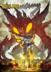 Rule 34 | building, fire, giant, giant monster, glowing, glowing eyes, highres, kaijuu, lance gordon, monster, nemesis (project nemesis), official art, project maigo, project nemesis (series), promotional art, real world location, sharksden, tail, united states capitol, washington d.c.