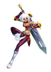 Rule 34 | .hack//, .hack//games, 1girl, absurdres, armor, artist request, bare shoulders, bikini armor, black rose (.hack//), boots, breasts, choker, cleavage, dark-skinned female, dark skin, elbow pads, facial tattoo, full body, highres, huge weapon, medium breasts, official art, over shoulder, pantyhose, pink hair, project x zone, red eyes, short hair, simple background, solo, spikes, sword, sword over shoulder, tattoo, vambraces, weapon, weapon over shoulder, white background