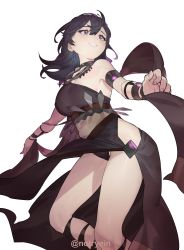 Rule 34 | 1girl, absurdres, armlet, blue eyes, blue hair, bracelet, breasts, byleth (female) (fire emblem), byleth (fire emblem), dancer, dancer (fire emblem: three houses), dress, fire emblem, fire emblem: three houses, highres, jewelry, large breasts, nintendo, ryein, simple background, single-shoulder dress, solo, white background