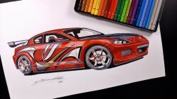 Rule 34 | art tools in frame, car, colored pencil, colored pencil (medium), commentary, english commentary, highres, luka milic, mazda, mazda rx-8, motor vehicle, need for speed, need for speed: most wanted (2005), no humans, pencil, photo (medium), signature, spoiler (automobile), traditional media, vehicle focus, white background