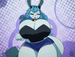 Rule 34 | 1girl, animated, animated gif, bell, bouncing breasts, breasts, cleavage, closed eyes, collar, creatures (company), curvy, dancing, furry, game freak, gen 4 pokemon, glaceon, huge breasts, kirumo kat, neck bell, nintendo, pokemon, pokemon (creature), short shorts, shorts, smile, solo, tail, thick thighs, thighs, tongue, tongue out, wide hips