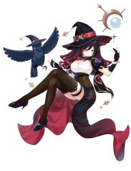 Rule 34 | + +, 1girl, bird, black footwear, black gloves, black hair, black thighhighs, bracelet, breasts, brown corset, cleavage, closed mouth, corset, crescent, crow, dot nose, floating, full body, gloves, hat, high heels, highres, jewelry, large breasts, long skirt, nyori, official art, orb, partially fingerless gloves, pink hair, puffy short sleeves, puffy sleeves, red ribbon, ribbon, short sleeves, simple background, skirt, smile, solo, thigh strap, thighhighs, v4mirai, white background, witch hat, yumi the witch