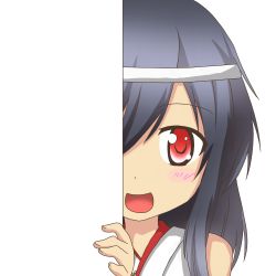 Rule 34 | 10s, 1girl, :d, black hair, fusou (kancolle), headband, kantai collection, long hair, looking at viewer, nagineko, nontraditional miko, open mouth, peeking out, red eyes, smile, solo, transparent background, yamashiro (kancolle), yamashiro kai ni (kancolle)