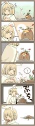 Rule 34 | !, &gt; &lt;, 10s, 1girl, 4koma, animal, animal ears, bethn, blonde hair, blush, breasts, bright pupils, brown eyes, cape, cleavage, comic, djeeta (granblue fantasy), closed eyes, fake animal ears, flower, giving, granblue fantasy, hair flower, hair ornament, hairband, heart, highres, holding, leotard, looking at another, mole, mole (animal), o o, plucking, rabbit ears, sage (granblue fantasy), short hair, silent comic, smelling, smile, solo, speech bubble, spoken exclamation mark, thighhighs, trembling, tulip, white thighhighs