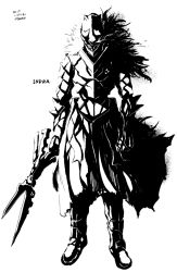 Rule 34 | 1boy, armor, full armor, greyscale, helmet, high contrast, monochrome, original, sigama, solo, weapon, white background