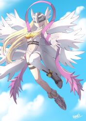 Rule 34 | absurdres, angel, angel girl, angewomon, belt, digimon, digimon (creature), head wings, highres, long hair, mask, wings