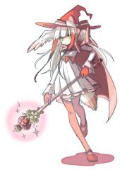 Rule 34 | 10s, 1girl, alternate costume, bird tail, bird wings, bow, cape, dress, full body, gem, gloves, glowing, hat, hat bow, head wings, highres, japanese crested ibis (kemono friends), kemono friends, long hair, long sleeves, multicolored hair, petit ramune, pleated dress, red hair, sidelocks, solo, sparkle, standing, standing on one leg, tail, thighhighs, waist bow, wand, white hair, wings, witch hat, yellow eyes, zettai ryouiki