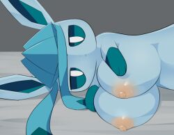 Rule 34 | blue sclera, breasts, colored sclera, creatures (company), expressionless, furry, furry female, game freak, gen 4 pokemon, glaceon, huge breasts, lets0020, nintendo, nipples, on bed, pokemon, pokemon (creature), solo
