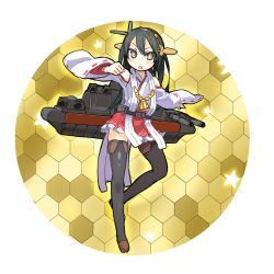 Rule 34 | 10s, 1girl, black hair, boots, brown eyes, detached sleeves, ganesagi, hairband, haruna (kancolle), japanese clothes, kantai collection, long hair, nontraditional miko, thigh boots, thighhighs