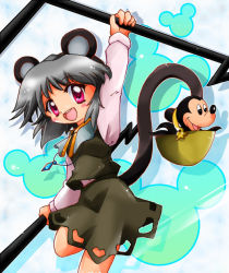 Rule 34 | 1girl, animal ears, bad id, bad pixiv id, black hair, disney, female focus, jewelry, mickey mouse, nazrin, necklace, pink eyes, skirt, tail, takobue, touhou, zipang (zip@ng works)