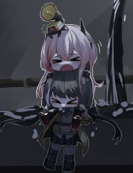 Rule 34 | &gt; &lt;, 2522713004, 2girls, banana (girls&#039; frontline), black gloves, black hair, carrying, closed eyes, commentary request, fang, full body, girls&#039; frontline, gloves, hair between eyes, headgear, highres, holding, indoors, jacket, long hair, m4 sopmod ii (girls&#039; frontline), multicolored hair, multiple girls, open mouth, partially submerged, pink hair, pleated skirt, red hair, ro635 (girls&#039; frontline), sailor collar, shirt, shoulder carry, skirt, standing, streaked hair, twintails, white hair, white shirt, yellow jacket