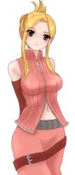 Rule 34 | 1990s (style), 1girl, arms behind back, bare shoulders, belt, blonde hair, blue eyes, breasts, elbow gloves, final fantasy, final fantasy viii, glasses, gloves, long hair, long image, minnku, navel, quistis trepe, tall image
