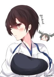 Rule 34 | 2girls, absurdres, bob cut, brown eyes, brown hair, head only, highres, japanese clothes, kaga (kancolle), kantai collection, looking to the side, momimaki, multiple girls, muneate, short hair, simple background, solo focus, surprised, tasuki, tsurime, upper body, white background, zuikaku (kancolle)