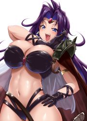 Rule 34 | 1girl, absurdres, armor, blue eyes, breasts, cape, circlet, cleavage, commission, earrings, gloves, hair intakes, hand on own hip, highres, jewelry, large breasts, laughing, long hair, naga the serpent, ojou-sama pose, purple hair, resolution mismatch, revealing clothes, skeb commission, slayers, solo, source smaller, spikes, thong, yuki mizore