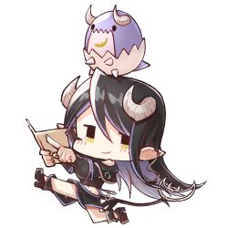 Rule 34 | 1girl, black footwear, black hair, black jacket, black skirt, blue hair, blush, brown eyes, chibi, closed mouth, commentary, creature, curled horns, demon girl, demon horns, demon tail, folder, full body, grey horns, hair between eyes, hebiyoi tier, hebiyoi tier (1st costume), highres, holding, holding folder, horns, jacket, long hair, long sleeves, looking at viewer, multicolored hair, nanashi inc., navel, off shoulder, open clothes, open jacket, pointy ears, running, shoes, sidelocks, simple background, skirt, smile, solo, tail, touki31249960, transparent background, two-tone hair, virtual youtuber