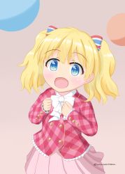 Rule 34 | 1girl, alice cartelet, blonde hair, blue eyes, bow, checkered clothes, kin-iro mosaic, open mouth, pink skirt, skirt, twintails