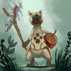 Rule 34 | animal, cat, cat tail, felyne, grass, highres, monster hunter (series), no humans, nut, staff, tail, tesshii (riza4828), weapon
