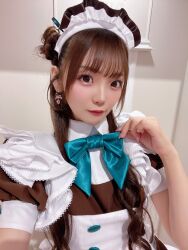 Rule 34 | 1girl, at-home cafe, bow, green bow, highres, hitomi (at-home cafe), maid, photo (medium), tagme